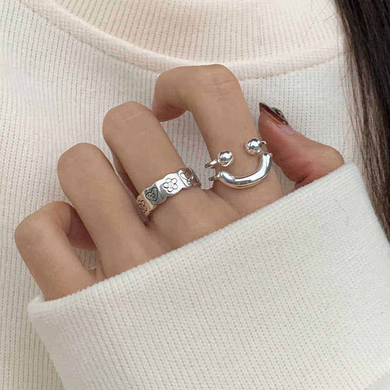 Adjustable Silver Floral Pattern Ring Kalsten