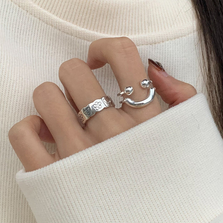 Adjustable Silver Floral Pattern Ring Kalsten