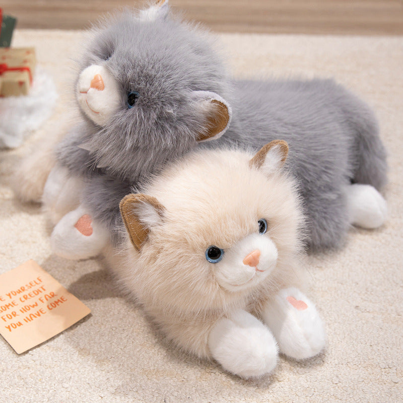 Lifelike Reclining Cat Plush Cuddle Pillow with Ultra-Soft Faux Fur and Embroidered Face Kalsten