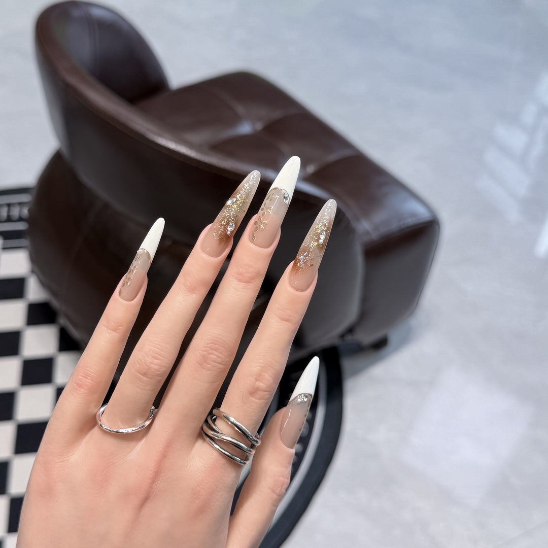 Elegant Stiletto Press-On Nail Set with Floral and Glitter Design Kalsten