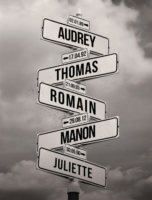 Customizable Directional Street Sign Wall Plaque With Removable Name Panels And Date Tags