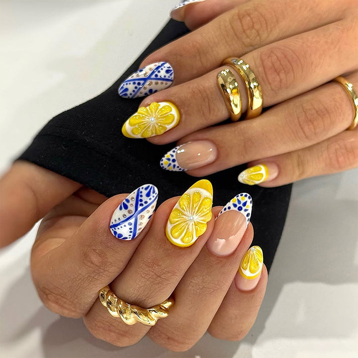 Creative Nail Art Set with Lemon and Flower Designs Kalsten