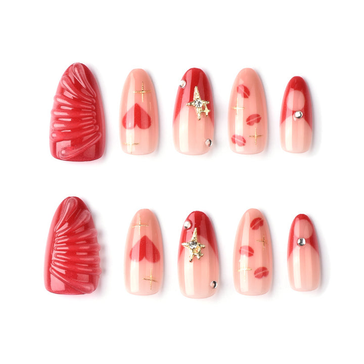Romantic Heart and Star Press-On Nail Art