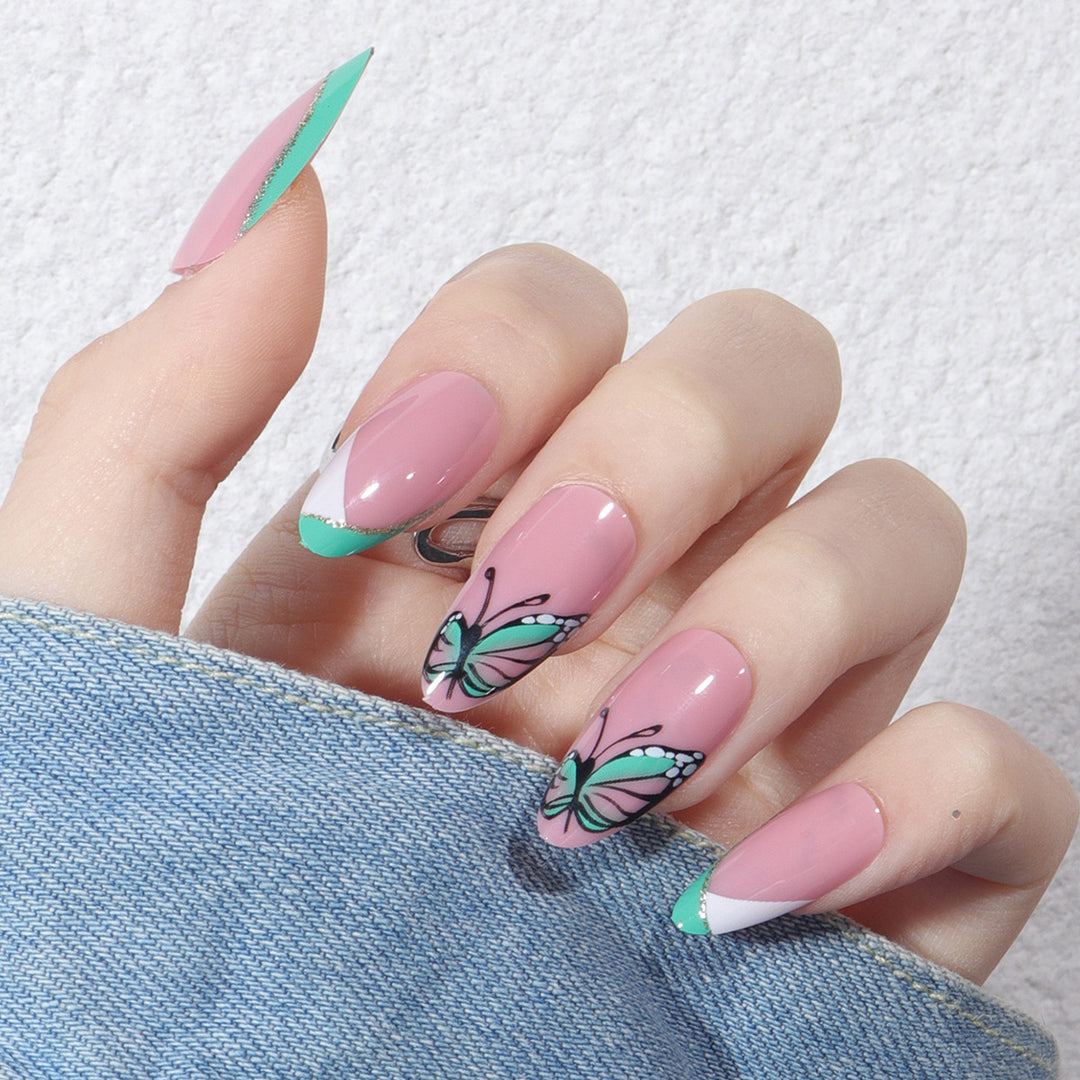 Artistic Press-On Nail Set with Butterfly Design Kalsten