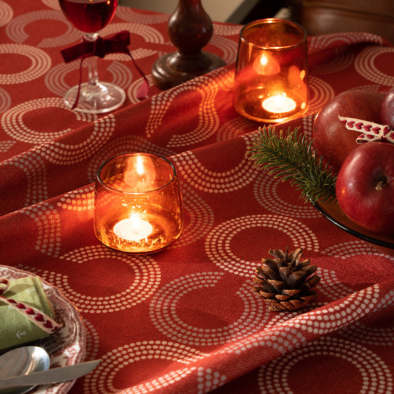 Rectangular jacquard tablecloth with geometric circle relief