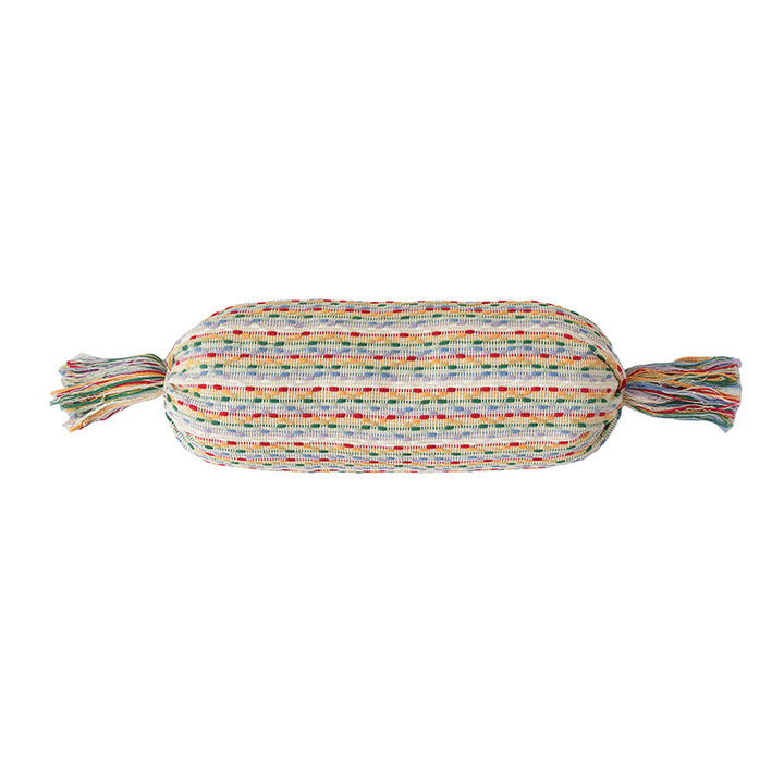 Cozy cushion set made of woven cotton blend with cylindrical roll and tassels Kalsten