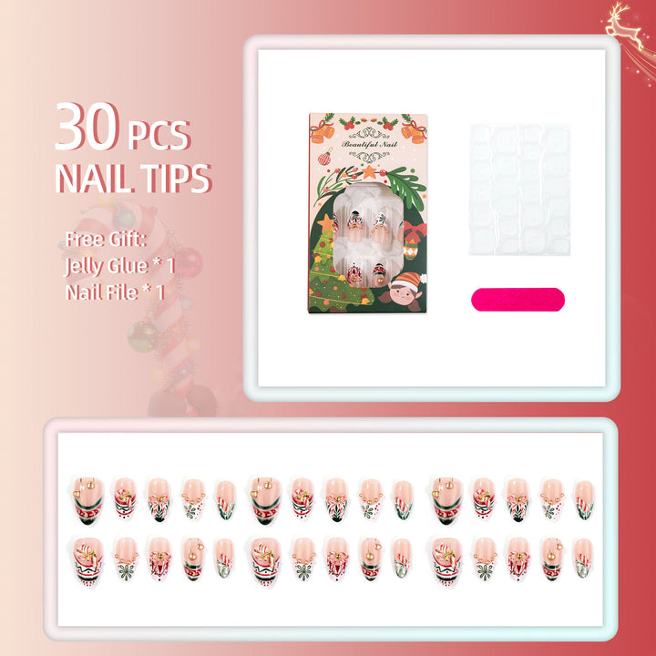 Festive Holiday-Themed Press-On Nail Art Set 1790738758