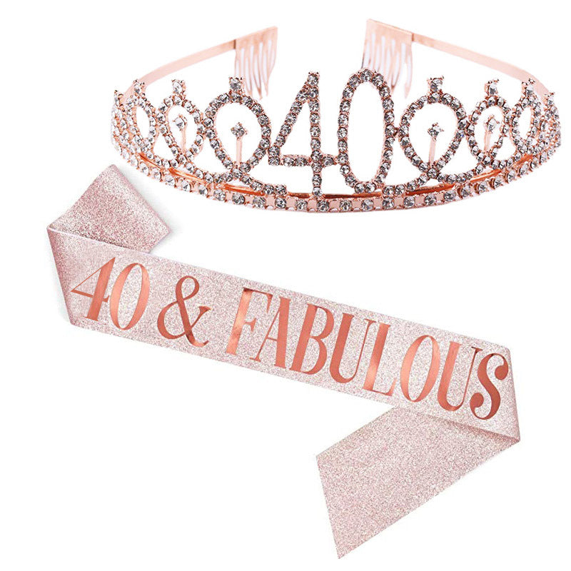 Girl Glittering Birthday Crown and Sash Set Kalsten