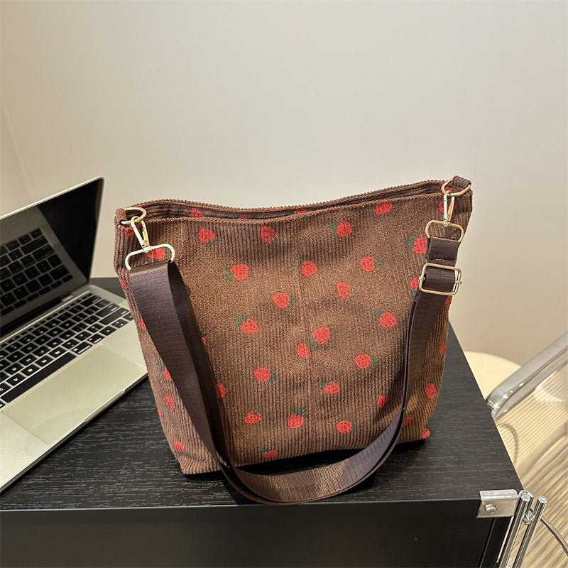 Playful Strawberry Print Fabric Crossbody Bag