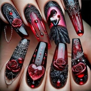 Artificial nails with romantic heart design and fine accents Kalsten