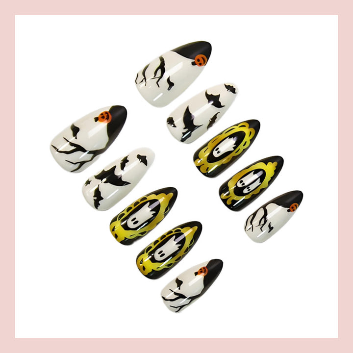 Acrylic nail set with spooky Halloween motifs and eye-catching designs Kalsten