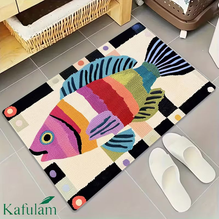 Fluffy Cartoon Fish-Themed Bath Mat