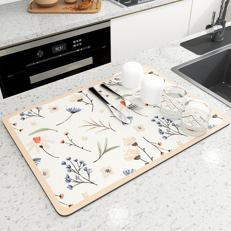 Floral Pattern Kitchen Drain Mat Kalsten