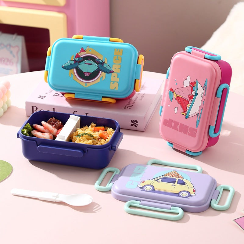 Illustrated Bento Lunch Box with Integrated Utensils