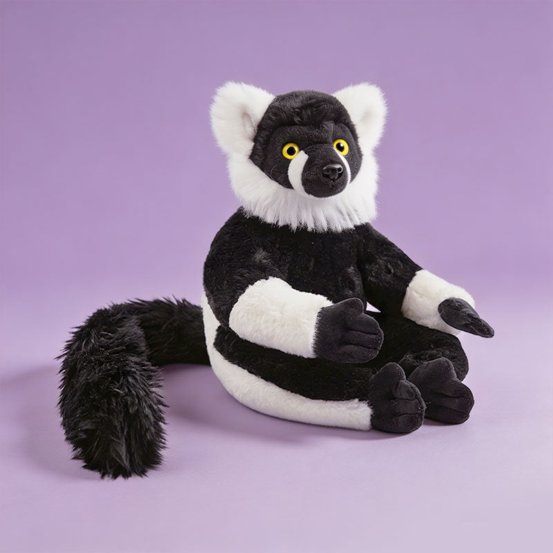 Realistic Ring-Tailed Lemur Plush Sitting Collectible with Extra-Long Striped Tail and Soft Faux-Fur Kalsten