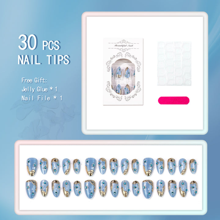 Decorative Press-On Nail Art Set with Glitter and Gem Accents