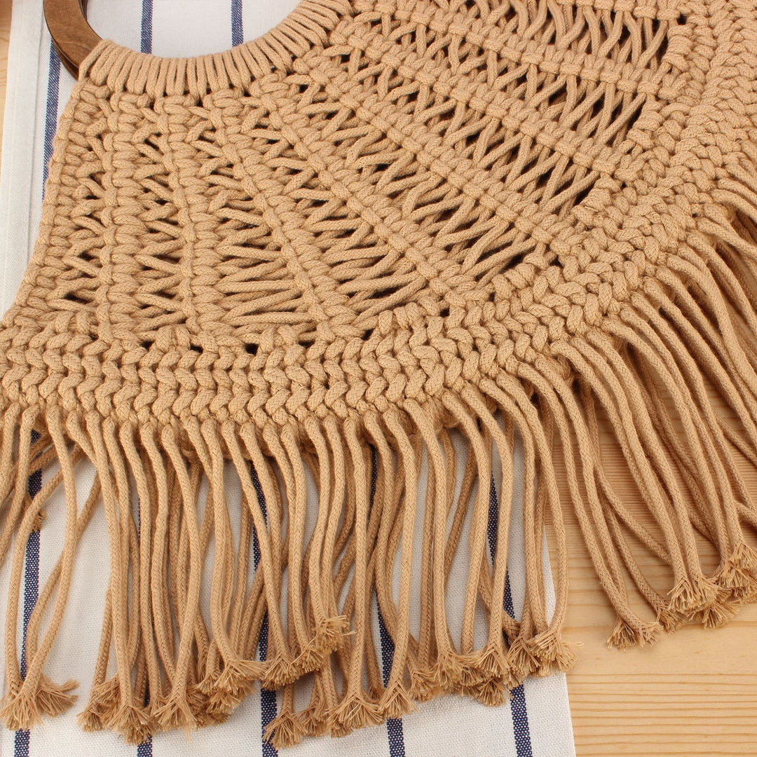 Macramé Handbag with Wooden Handles Kalsten