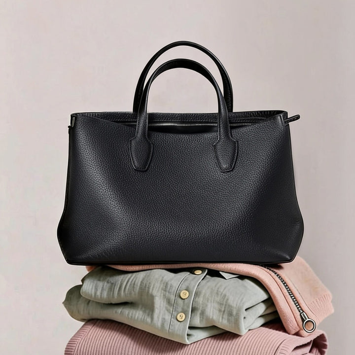 Structured Pebbled Leather Top-Zip Tote Bag