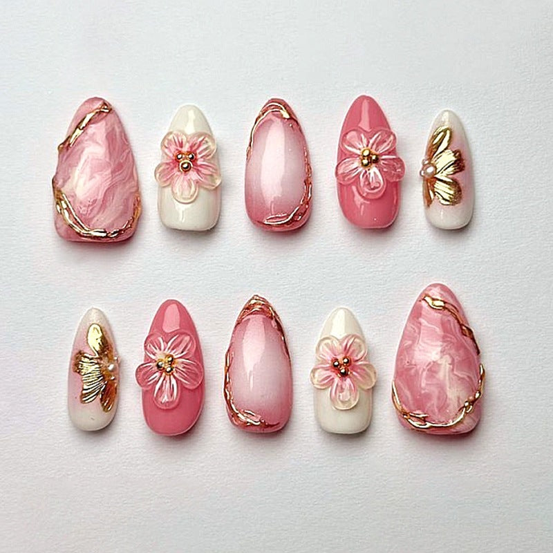 Artificial nail set with elegant flower and glitter details Kalsten