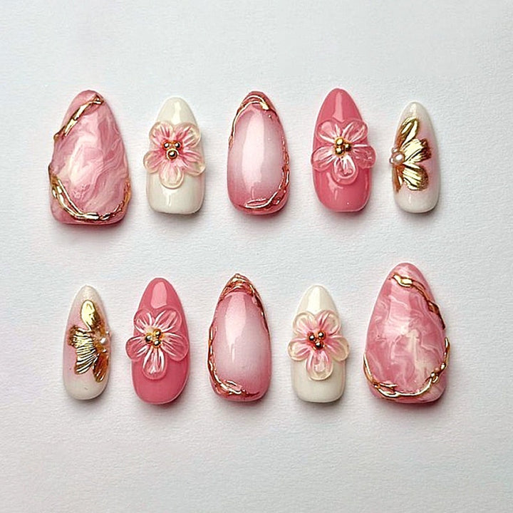 Artificial nail set with elegant flower and glitter details Kalsten