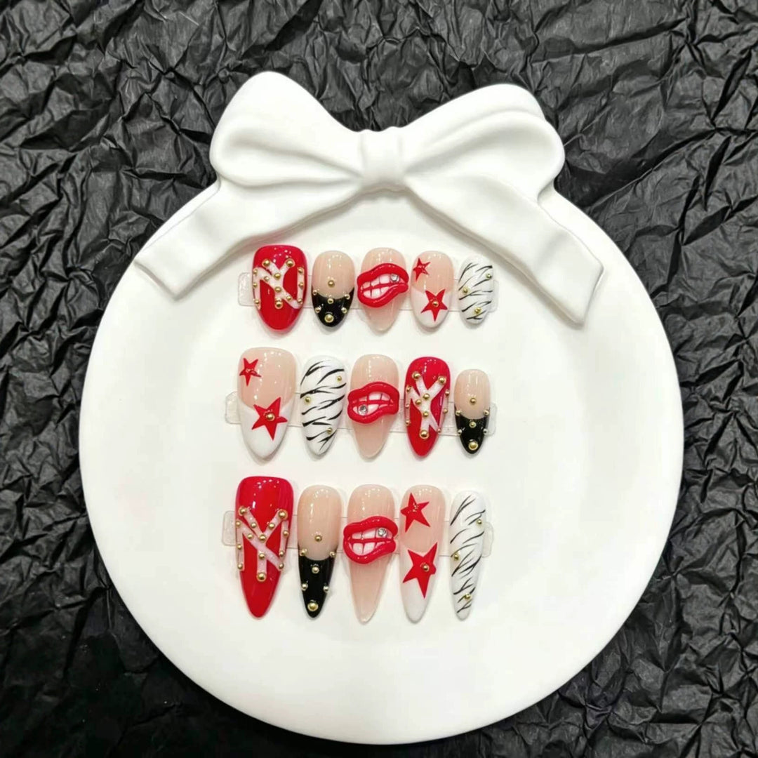 Artistic Press-On Nail Set with Unique Designs