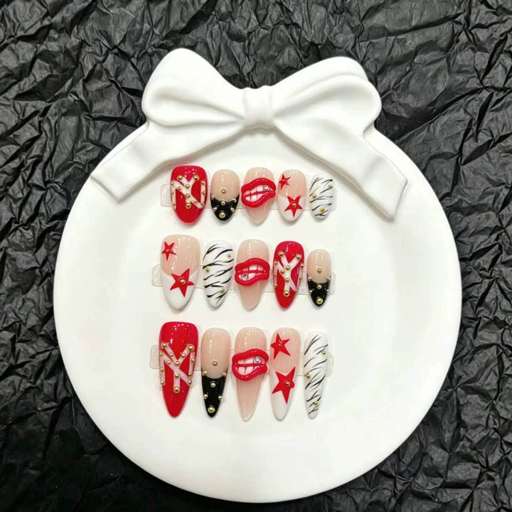 Artistic Press-On Nail Set with Unique Designs