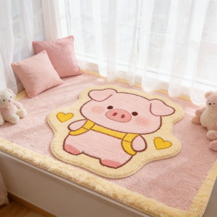 Playful Pig-Themed Plush Bath Mat