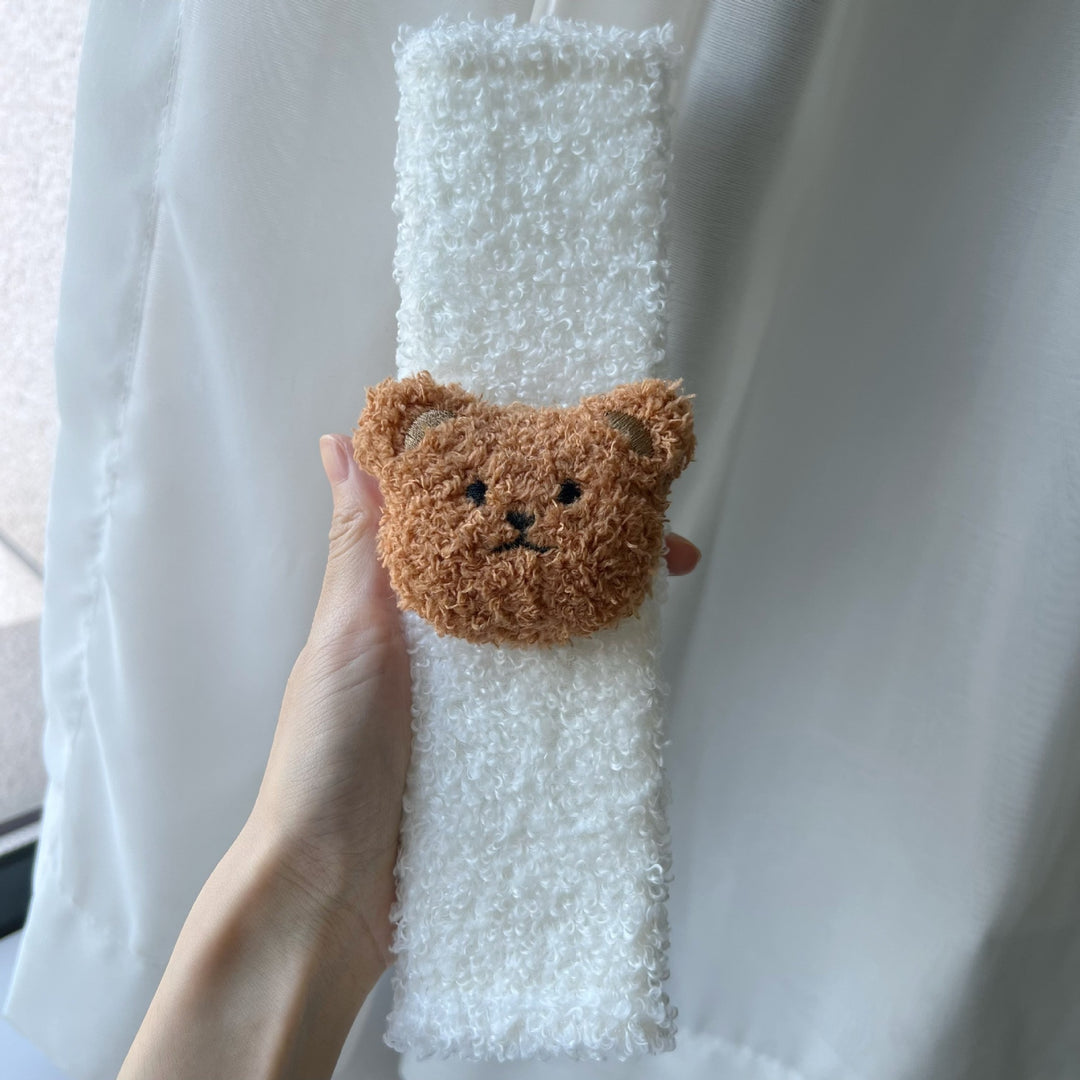 Plush Seat Belt Shoulder Pad with Embroidered Teddy Face