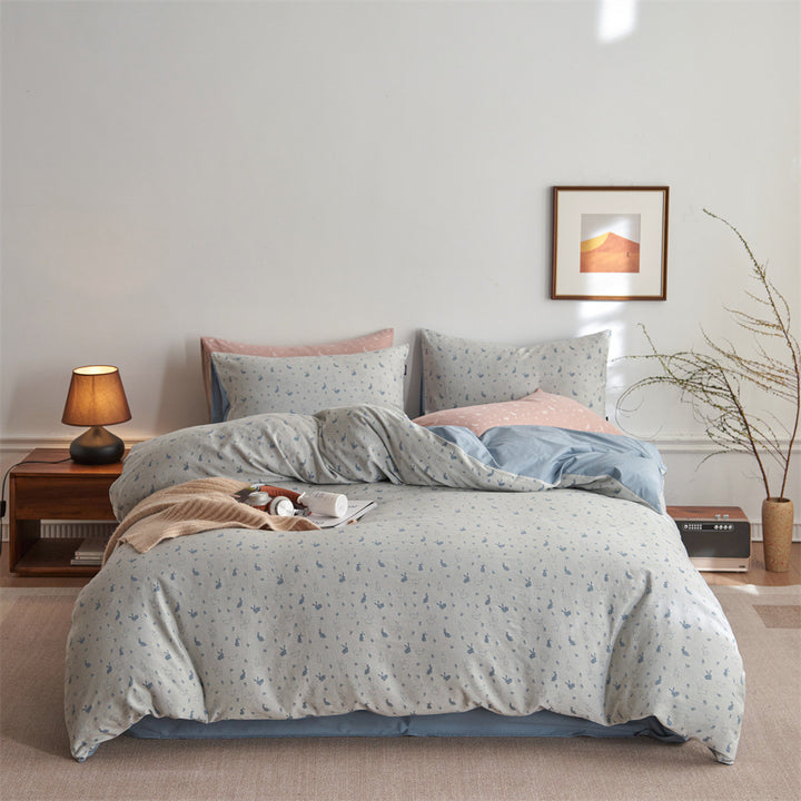 Cotton Percale Duvet Cover Set with fine minimal print and reversible side