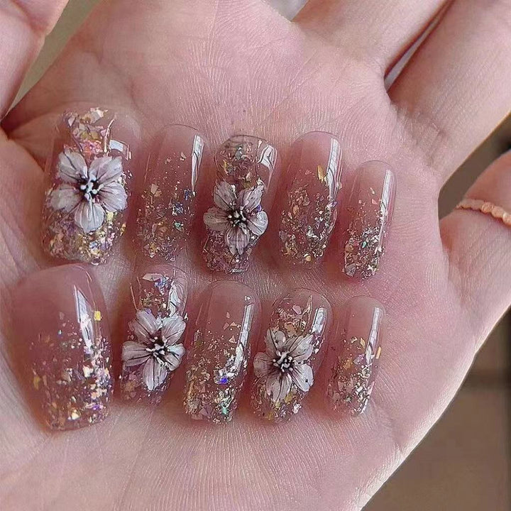 Floral Embellished Press-On Nails