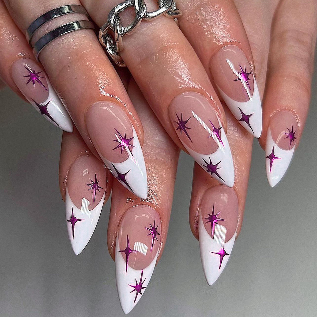 Artful stiletto nails with modern design and glitter details Kalsten