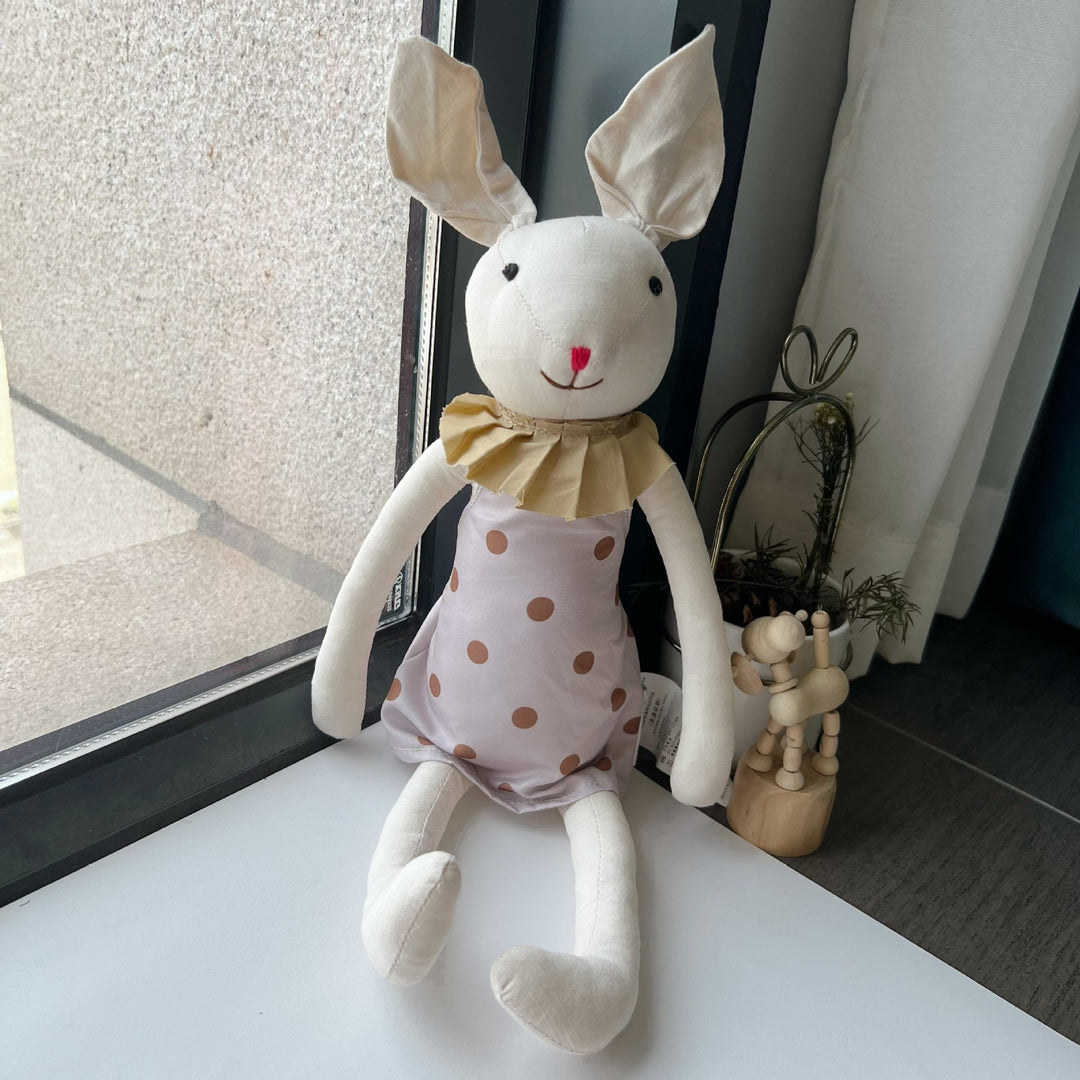 Handcrafted Organic Cotton Polka Dot Mouse Doll with Dress and Wicker Basket