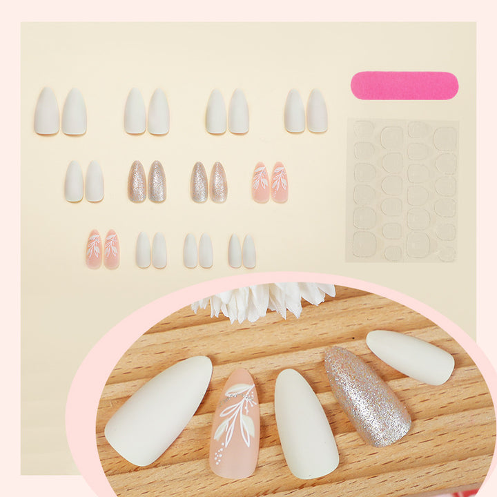 Elegant Press-On Nail Art Set with Floral Accents Kalsten