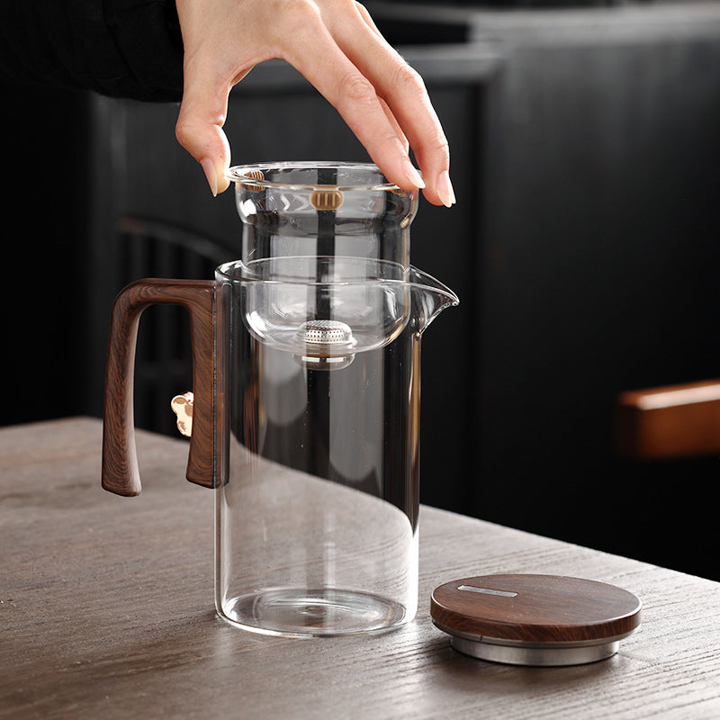 Artisan Glass Tea Set With Wooden Handle Pitcher And Serving Tray