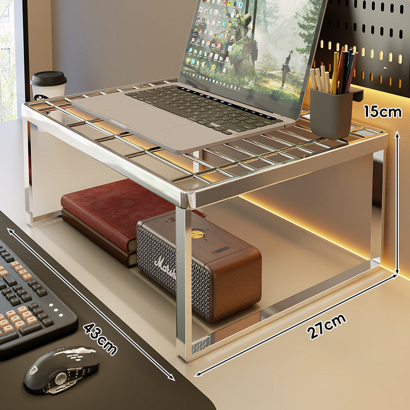 Ventilated Metal Grid Laptop & Monitor Riser with Under-Storage Shelf