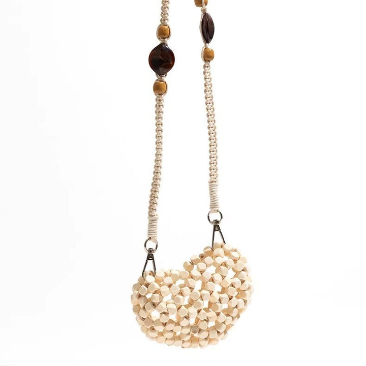 Decorative Heart-Shaped Beaded Crossbody Bag