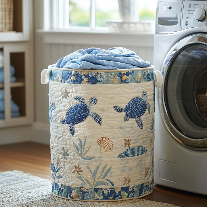 Quilted Decorative Laundry Storage Basket With Rope Handles Collapsible Fabric Organizer