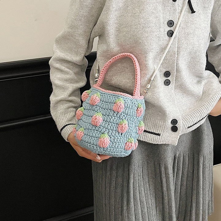 Cute Crochet Strawberry-Themed Mini Bucket Bag