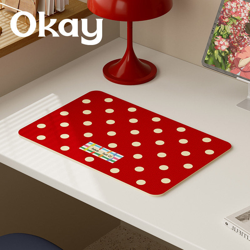 Oversized Eco-Leather Desk Mat with Non-Slip Base and Retro Grid Print