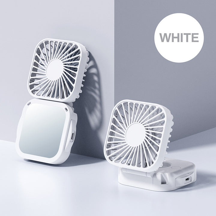 Cooling portable rechargeable folding mini fan with mirror and adjustable swivel stand Kalsten