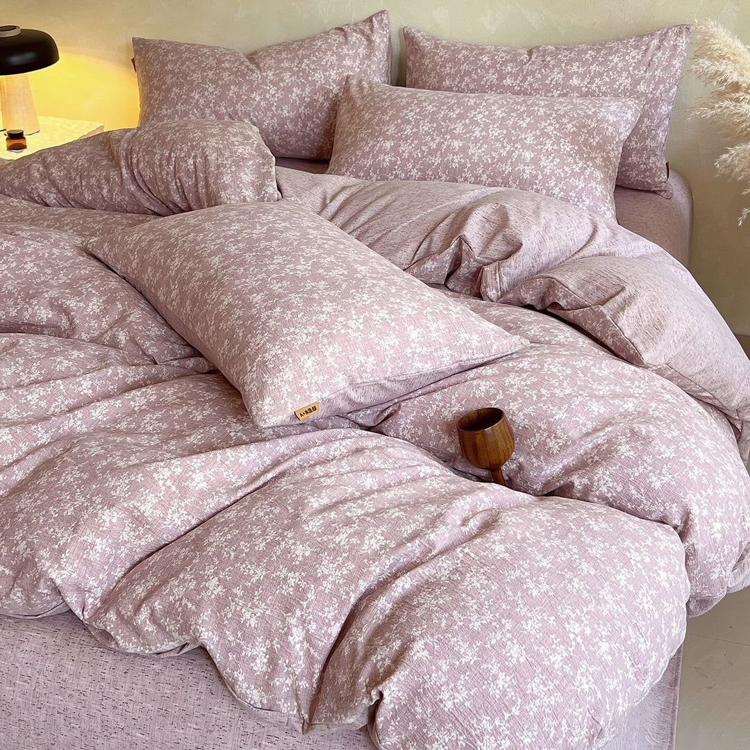 Floral Butterfly Duvet Cover Set With Brushed Cotton‑Blend Linen Texture And Corner Tie Pillowcase Ensemble