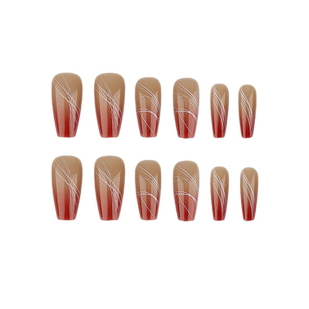 Artificial nails in elegant ombre design with fine lines Kalsten
