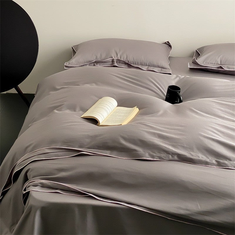 Luxurious satin microfiber bedding set with fine piping