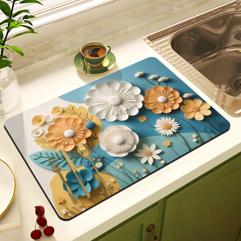 Floral Design Anti-Slip Kitchen Mat