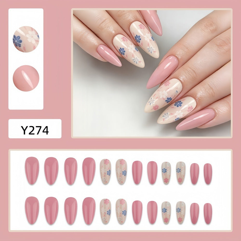 Stylish almond-shaped artificial nails with floral patterns Kalsten