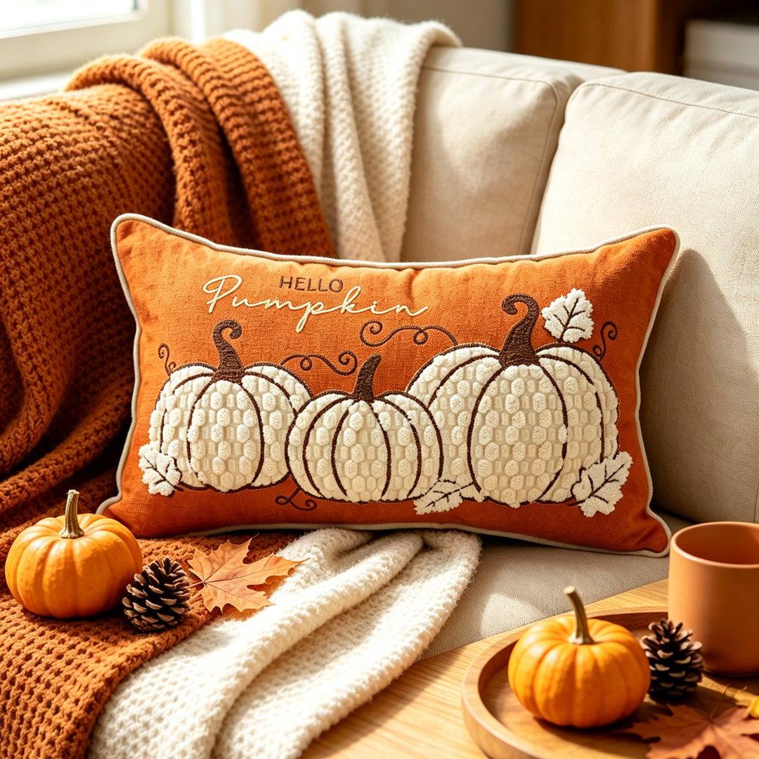 Decorative Autumn Pumpkin Embroidered Throw Pillow