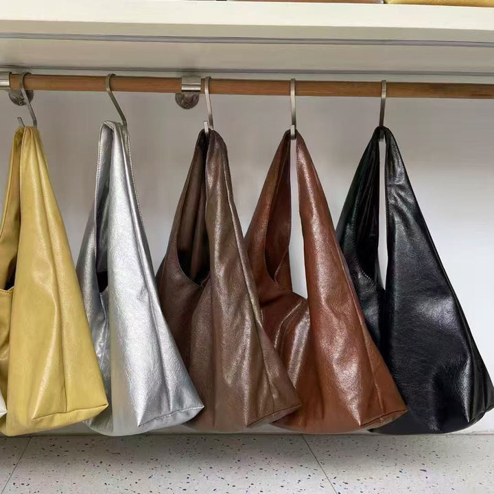Sleek Leather Slouchy Shoulder Bag
