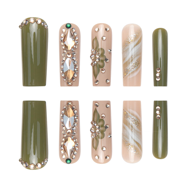 Decorative Floral Press-On Nails with Gem Accents Kalsten