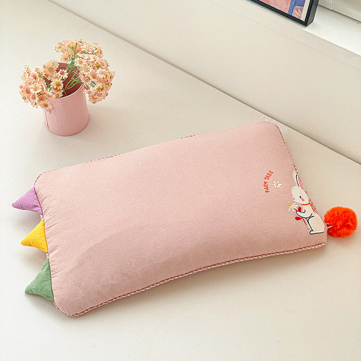 Children's cushion with cute bunny embroidery and pompom tail