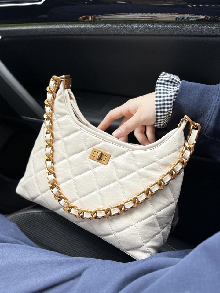 Elegant Chain-Embellished Hobo Bag Kalsten
